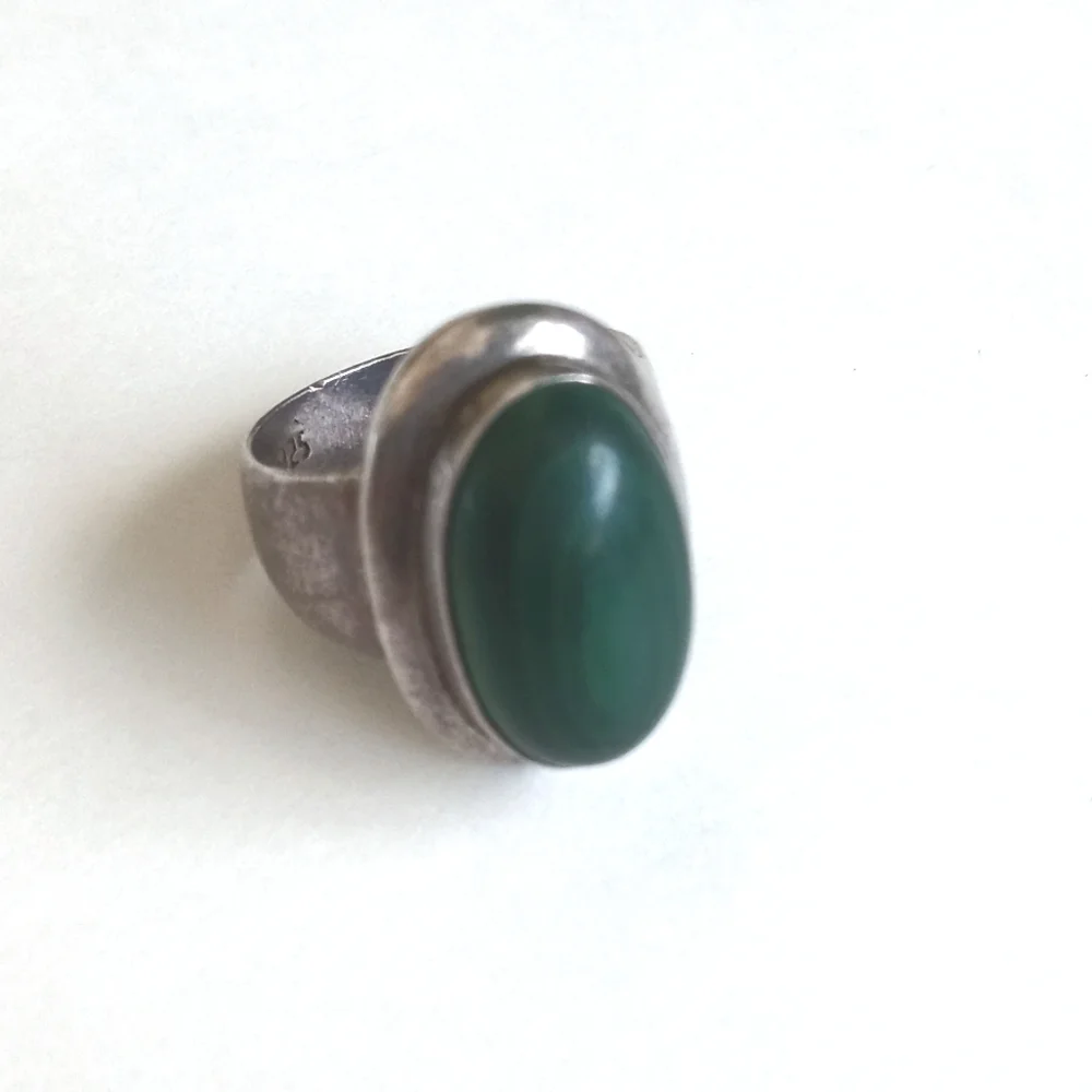 Antique 925 Green Malachite Gemstone Ring Sterling Silver From India *Unique